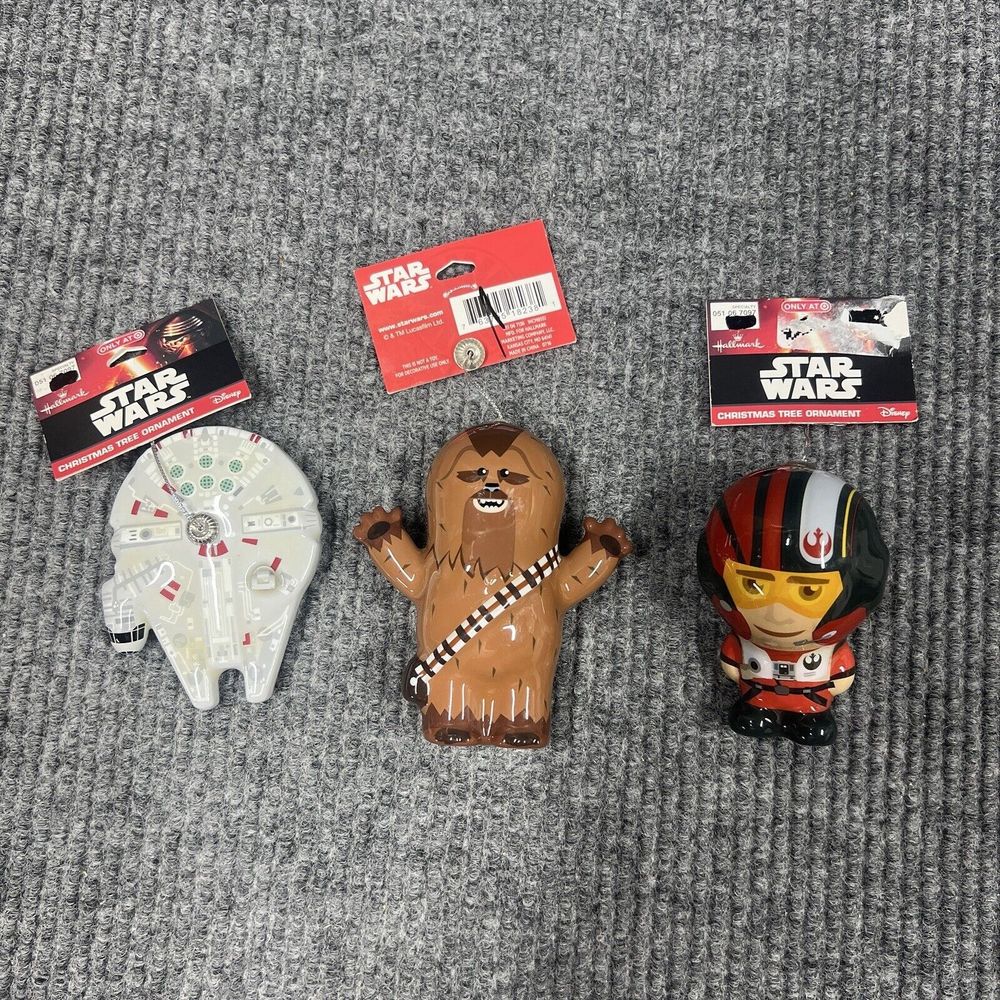 Hallmark Disney Star Wars Ornaments Poe Dameron Chewbacca Falcon Christmas Lot 3